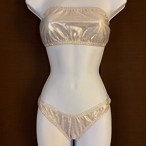 S/M Handmade Bikini Bandeau Top Cheeky Bottoms Rave Outfit Dancewear NEW